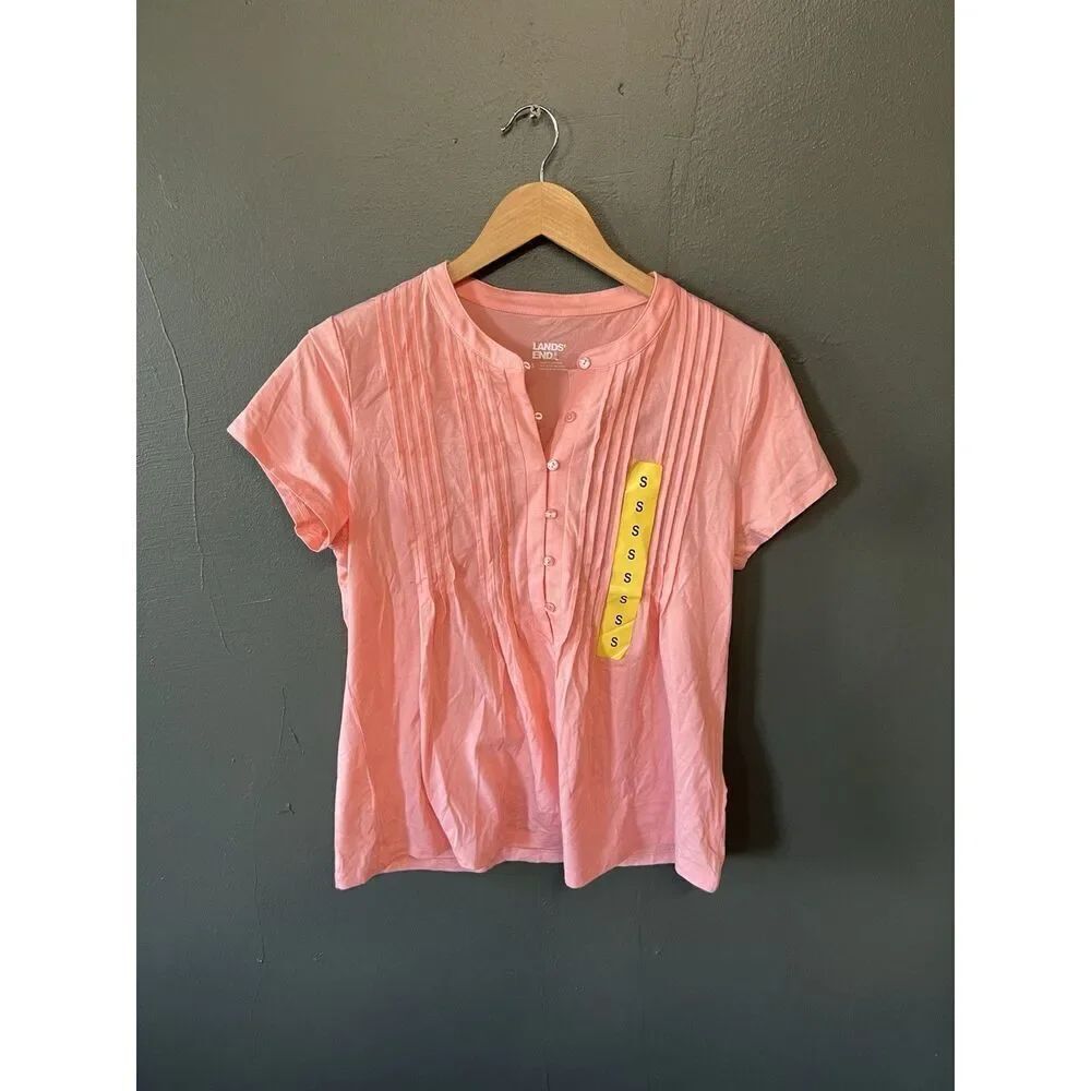 Lands End Womens Pink Short Sleeve Button Up Shirt NWT Size Small